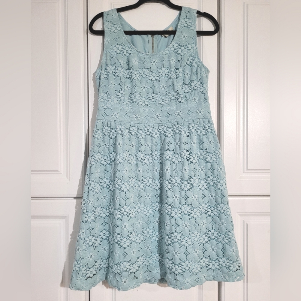 Ann Taylor Loft Blue Lace Mini Dress, Size 8